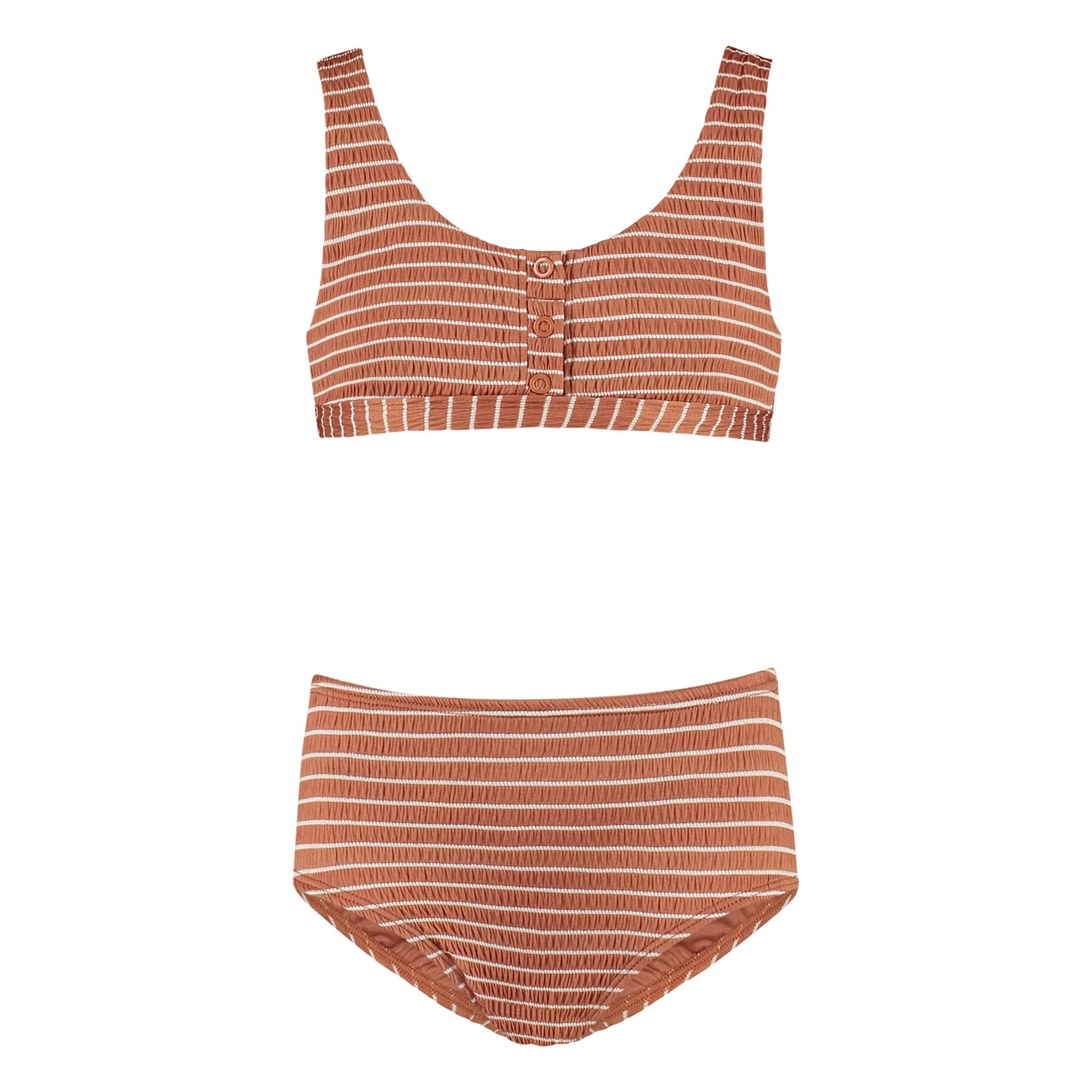 Beachlife Caramel Recycled Fibers Striped Buttoned Swimsuit