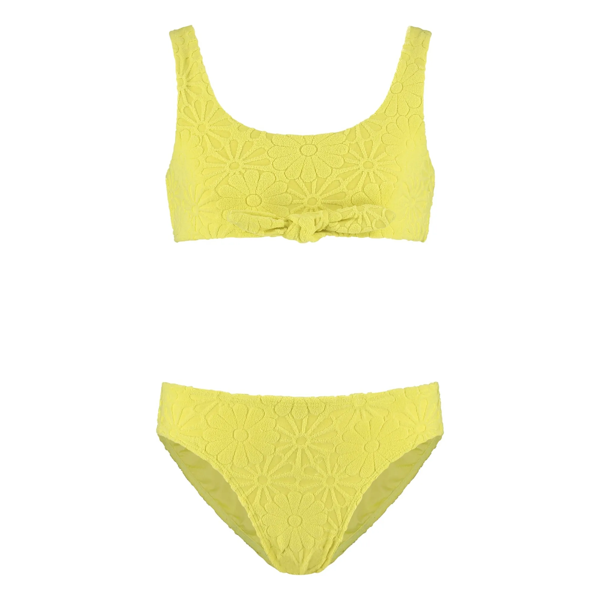 Beachlife Yellow Textured Flower Bow Swimsuit