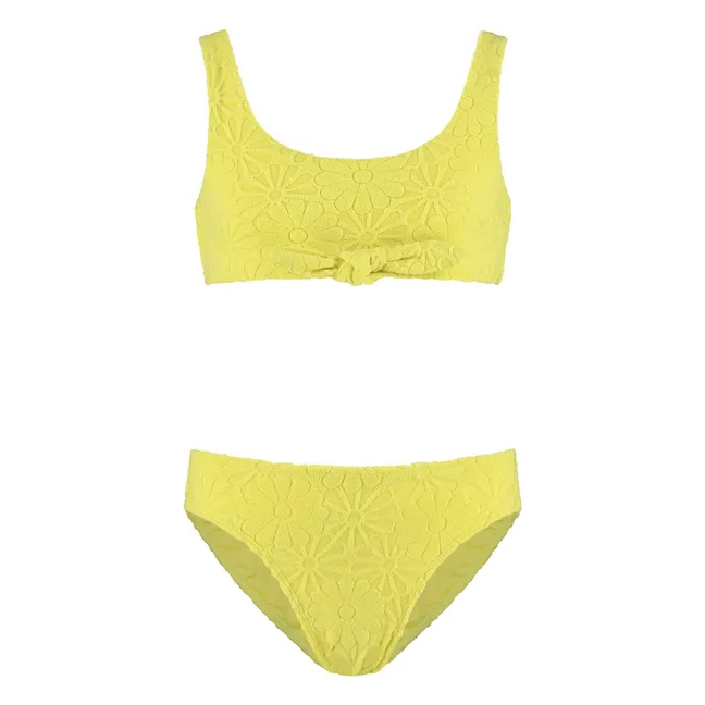 Maillot de Bain Nœud Fleurs Texturé | Jaune