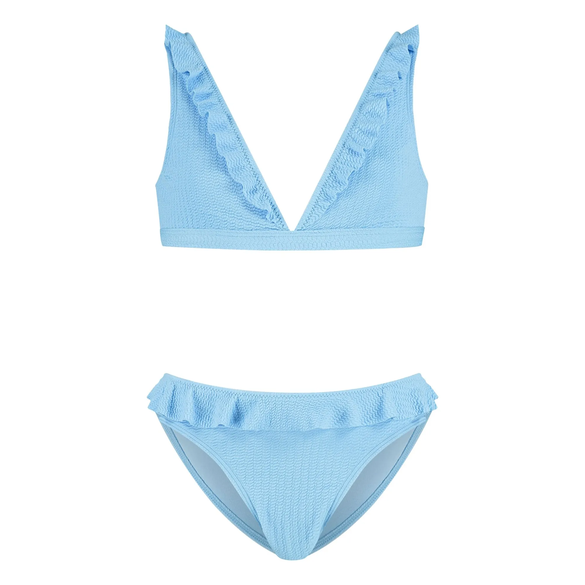Beachlife Light Blue Textured Ruffle Swimsuit