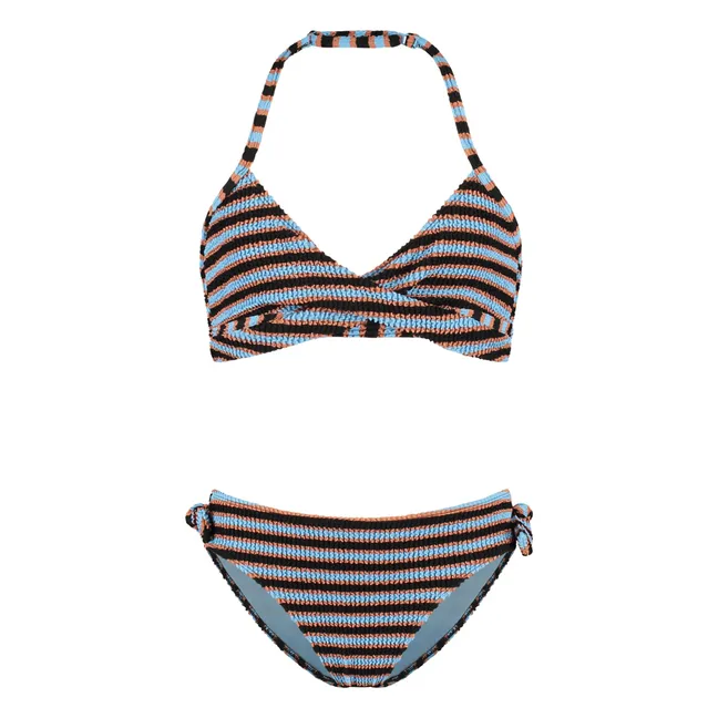 Maillot de Bain Croisé Rayé Côtelé | Bleu ciel