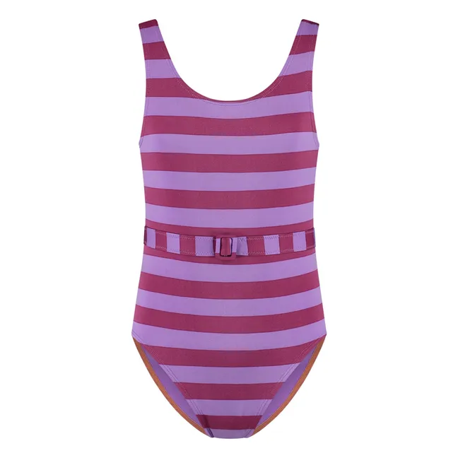 Maillot de Bain Ceinturé Rayé Fibres Recyclées | Violet