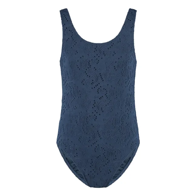 Maillot de Bain Broderie Fibres Recyclées | Bleu nuit