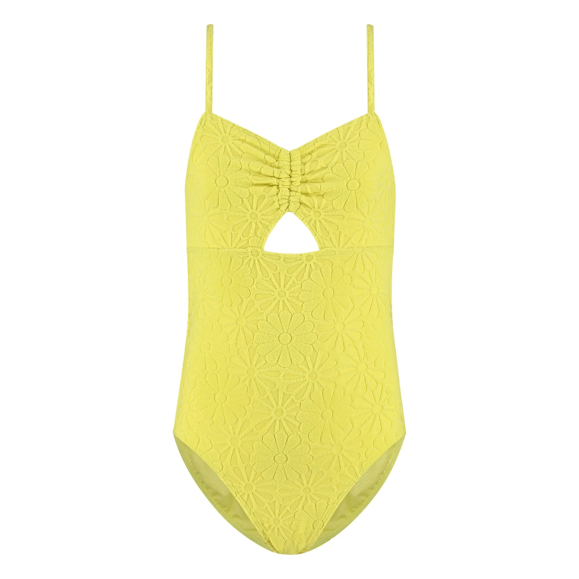 Beachlife Yellow Textured Flower Shirred Swimsuit