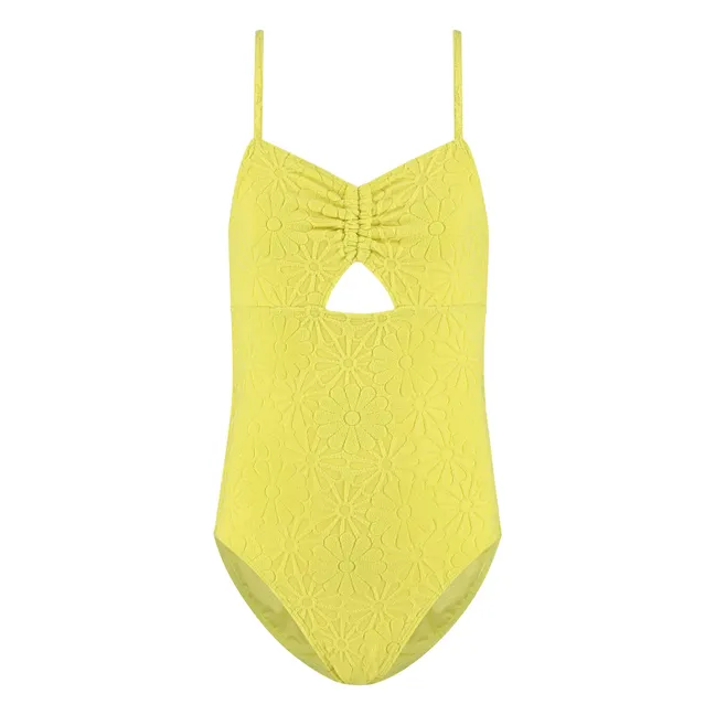 Maillot de Bain Froncé Fleurs Texturé | Jaune
