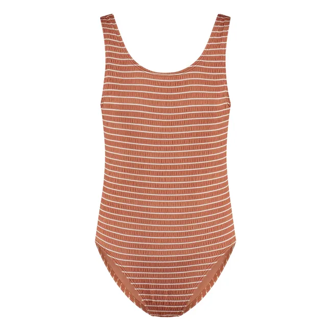 Maillot de Bain Rayé Fibres Recyclées | Caramel