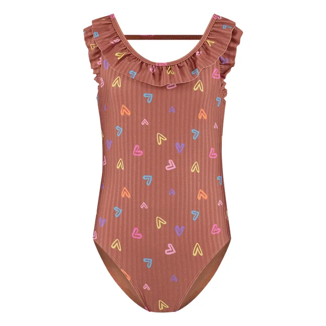Maillot de Bain Volants Coeurs Rayé | Marron