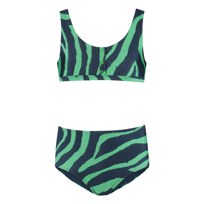 Maillot de Bain Boutonné Zébré Fibres Recyclées | Vert