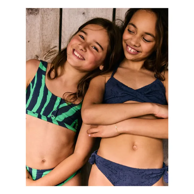 Maillot de Bain Boutonné Zébré Fibres Recyclées | Vert