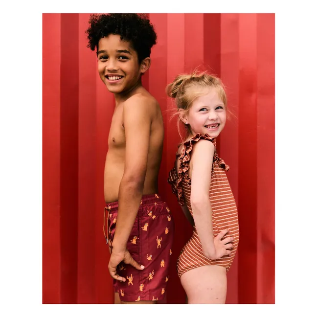 Maillot de Bain 1 Pièce Volants Rayé Fibres Recyclées | Caramel