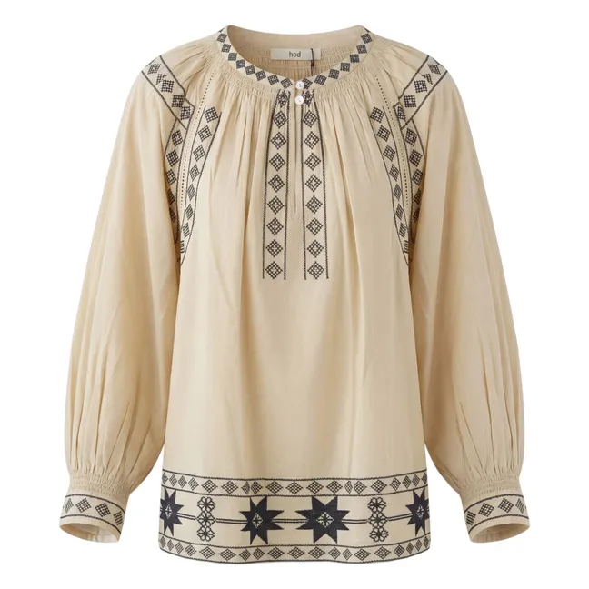 Natalia Cotton Embroidered Blouse | Champagne