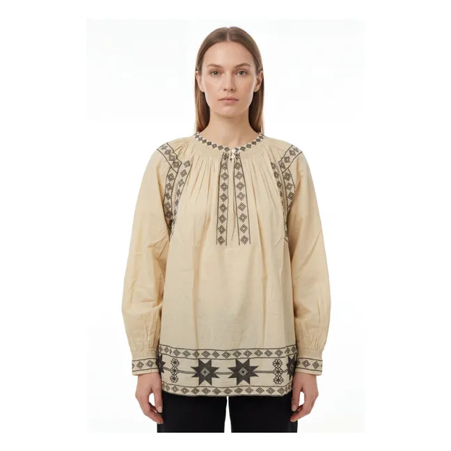 Natalia Cotton Embroidered Blouse | Champagne
