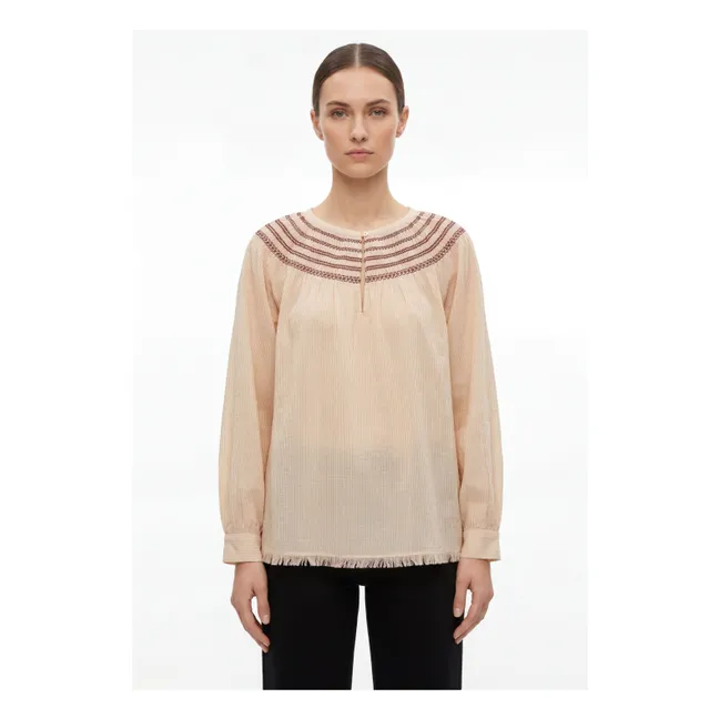 Gesmokte Bluse Orlina Baumwolle | Cremefarben