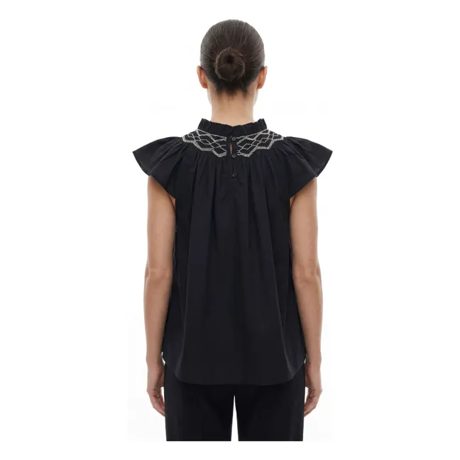 Top de popelina de algodón Mykonos | Negro
