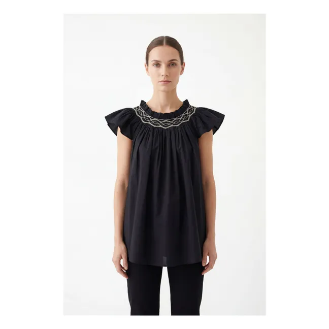 Top de popelina de algodón Mykonos | Negro