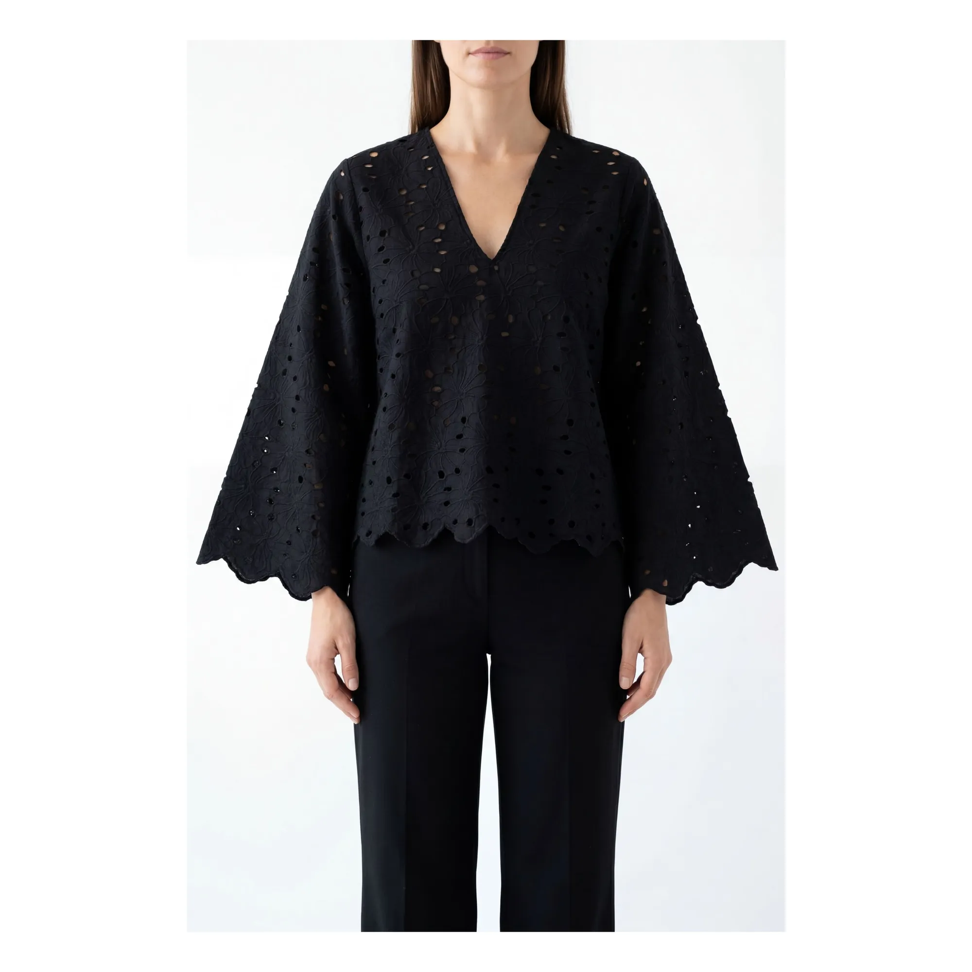 Blouse Brodée Gabriella Coton | Noir- Image produit n°1