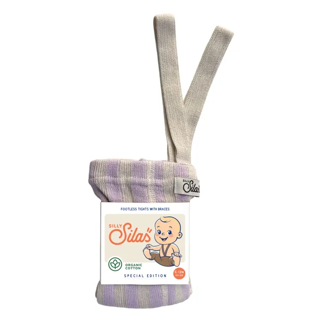 Collants à Bretelles Sans Pieds Rayés Coton Bio  | Lavande
