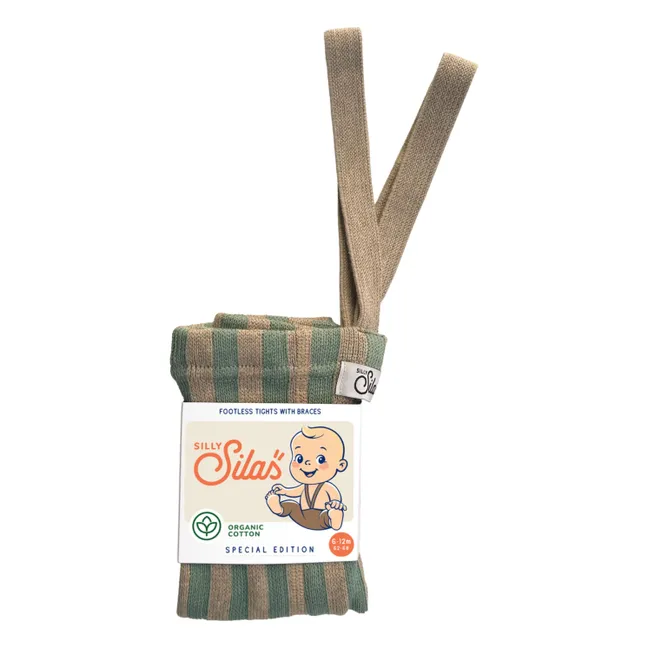 Mallas sin pies de algodón ecológico a rayas  | Verde