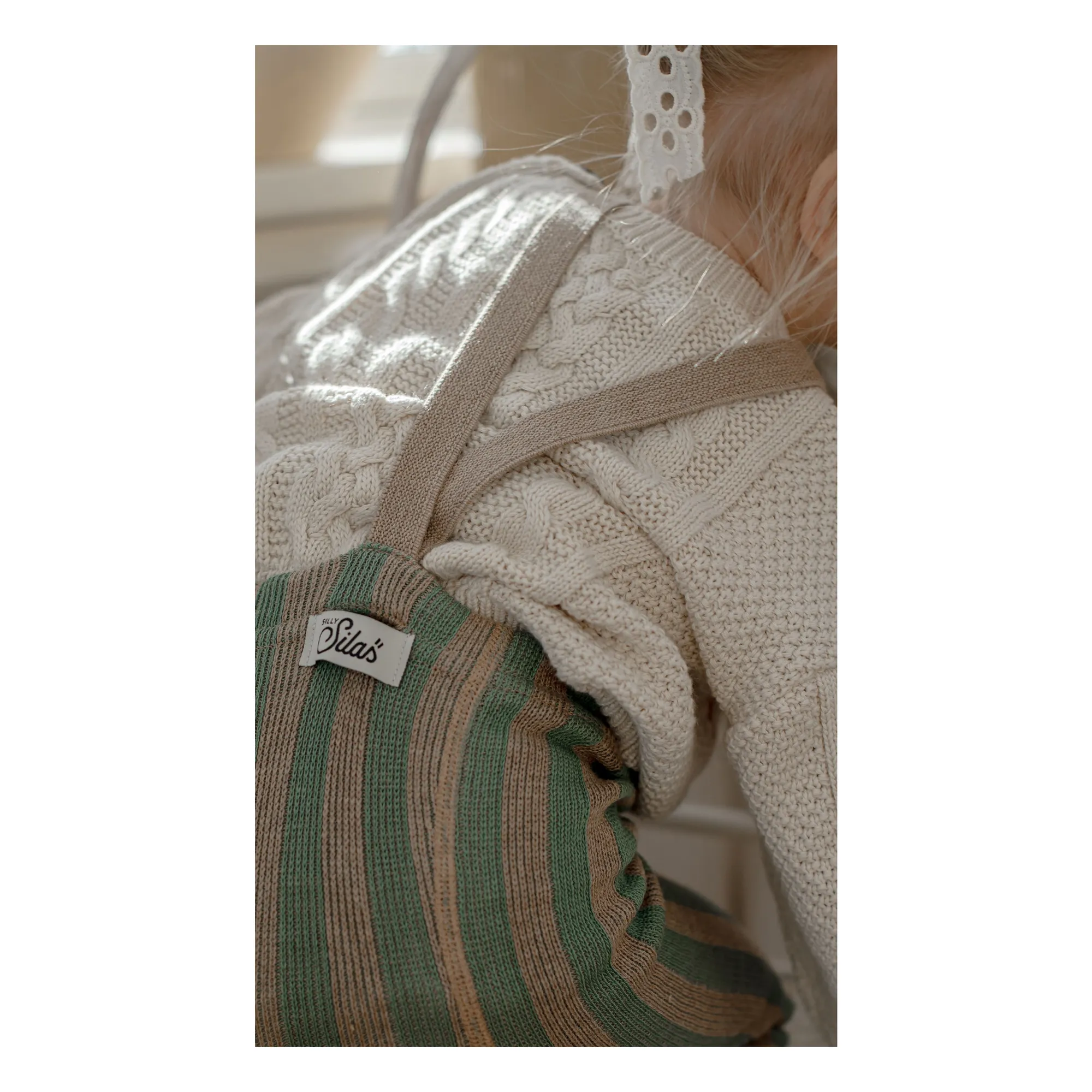 Collants à Bretelles Sans Pieds Rayés Coton Bio  | Vert- Image produit n°2