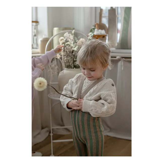 Striped Organic Cotton Footless Strapless Tights  | Green