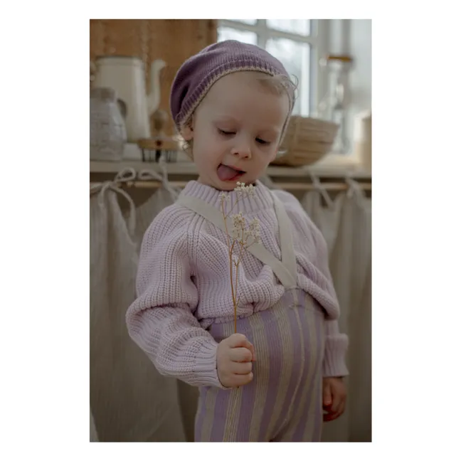 Striped Organic Cotton Footless Strapless Tights  | Lavender