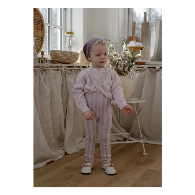 Striped Organic Cotton Footless Strapless Tights  | Lavender