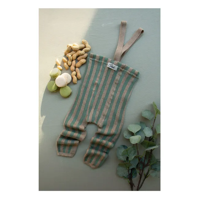 Striped Organic Cotton Footless Strapless Tights  | Green