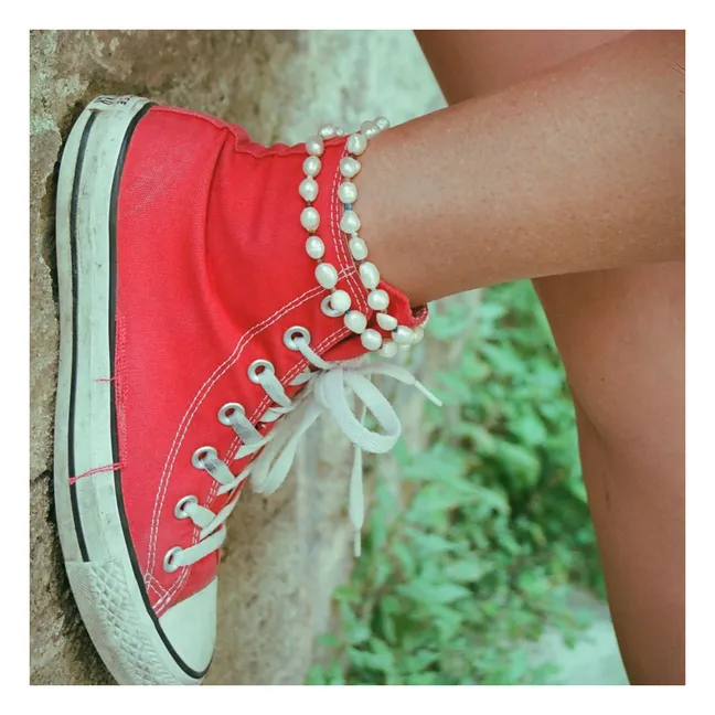 Mother-of-Pearl Tourmaline Anklet | White
