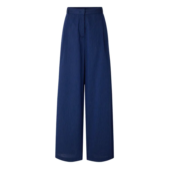 Pantalón Provencia de algodón a rayas | Azul Marino- Imagen del producto n°0