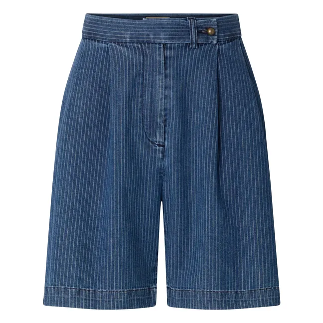 Pantalones cortos a rayas de algodón Santa Port | Azul Marino