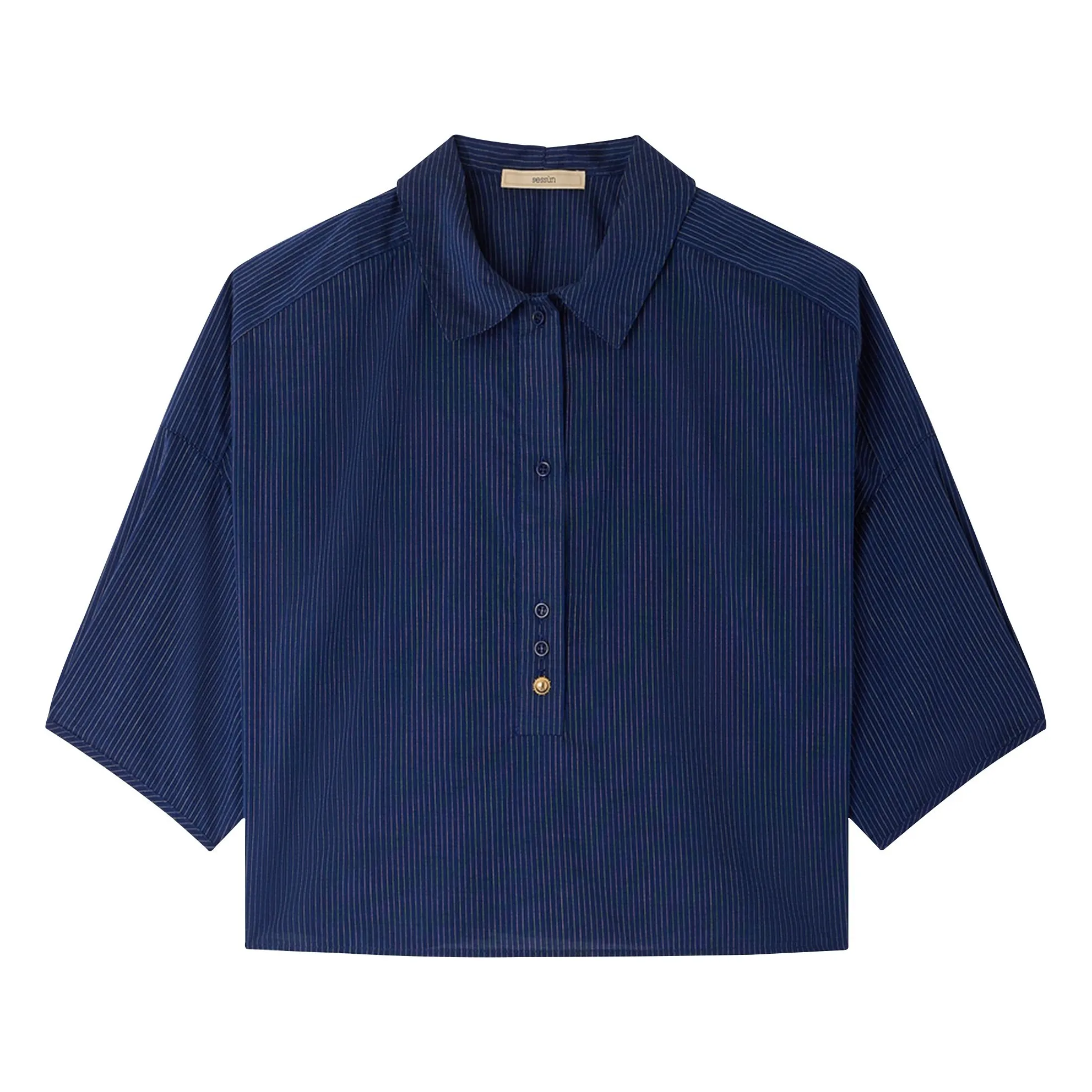 Sessùn Navy Blue Cotton Stripes U Shirt