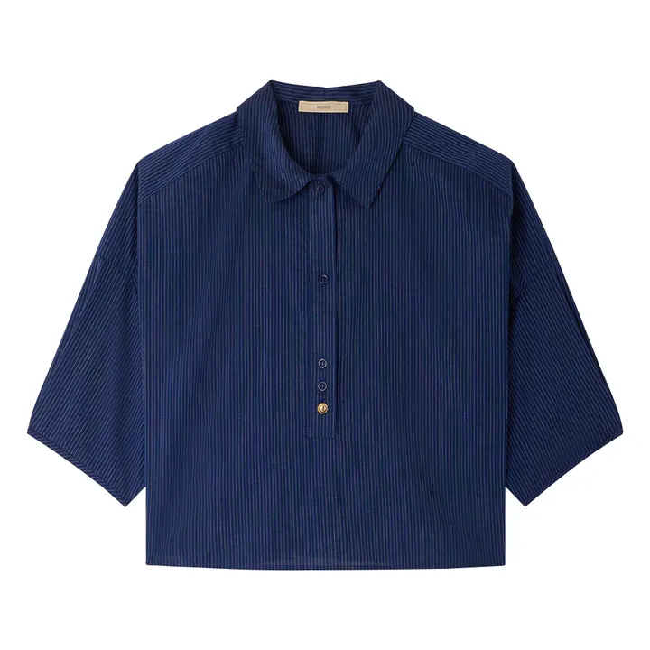 Camisa U de rayas de algodón | Azul Marino- Imagen del producto n°0