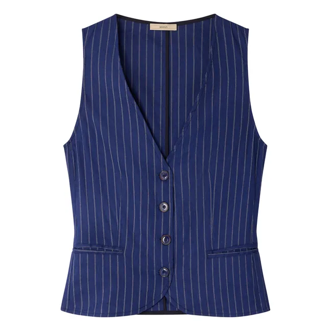 Blusa sin mangas de rayas de lino Fernando | Azul Marino