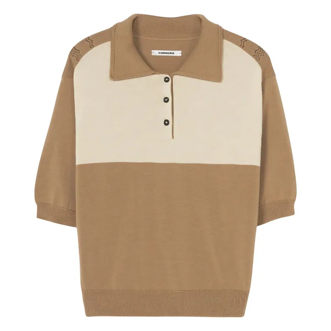 Colorblock organic cotton polo shirt | Camel