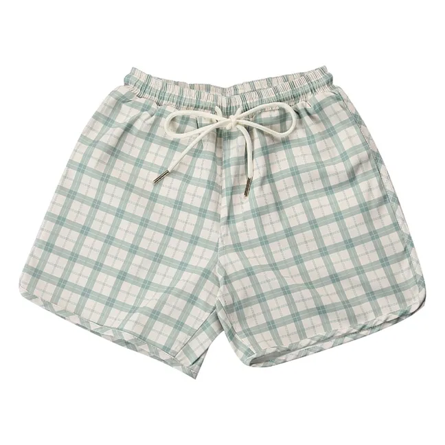 Short de Bain Carreaux Fibres Recyclées | Vert pâle