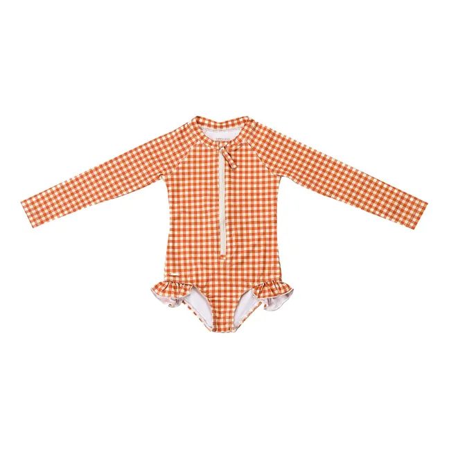 Traje de baño de 1 pieza Vichy Ruffles Fibras recicladas | Ocre