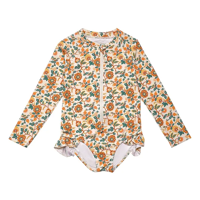 Maillot de Bain 1 Pièce Volants Fleuri Fibres Recyclées | Ecru