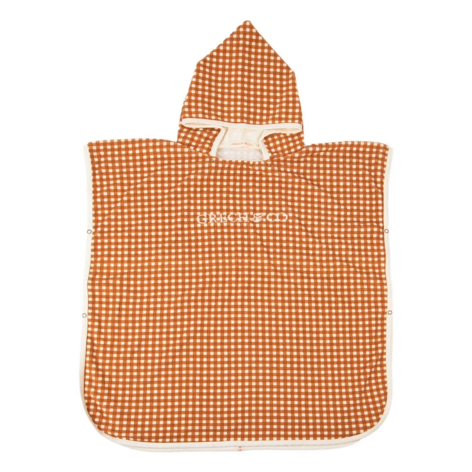 Grech & Co Ochre Poncho De Bain Vichy Coton Bio
