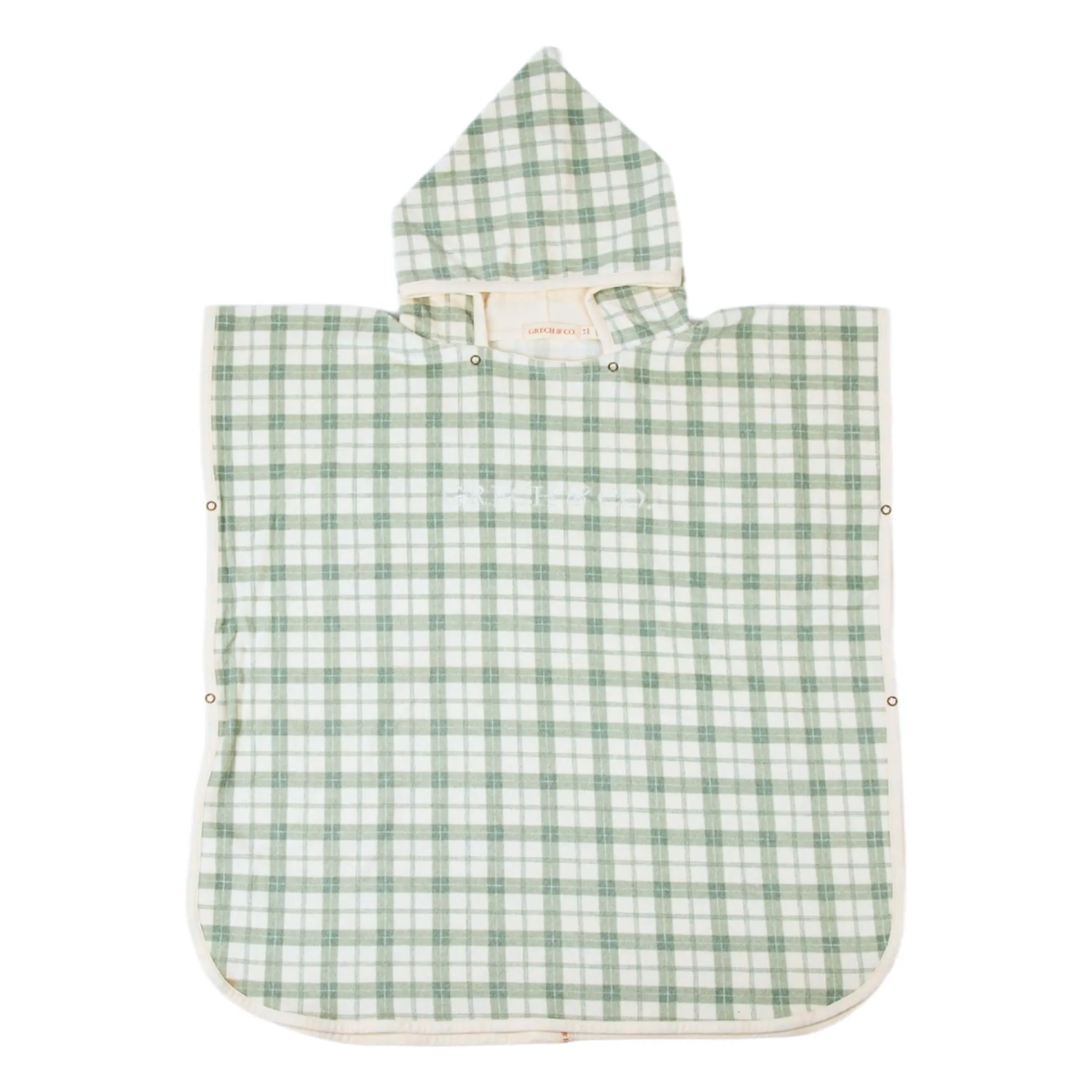 Grech & Co Pale Green Poncho De Bain Carreaux Coton Bio