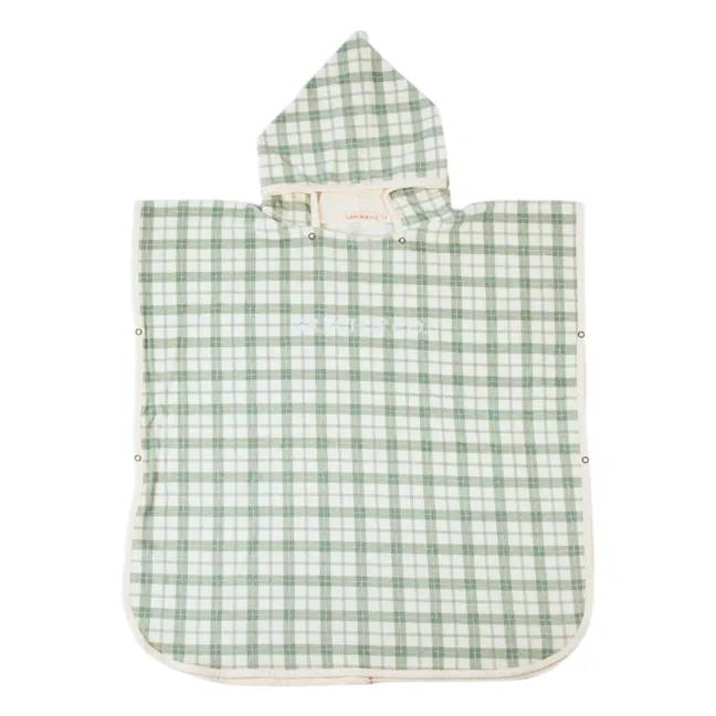 Poncho de baño de algodón orgánico a cuadros | Verde Pálido