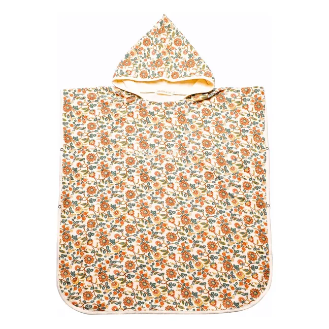 Poncho de baño floral de algodón ecológico | Crudo