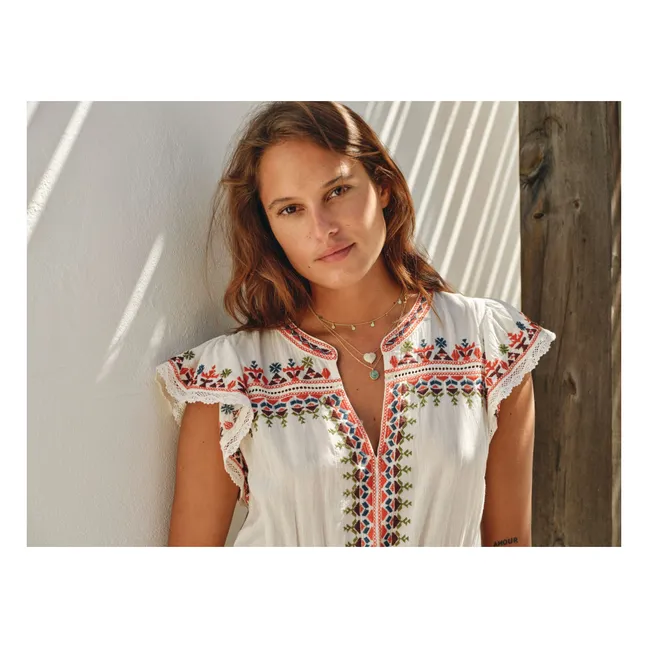 Robe Brodée Rani Coton | Ecru