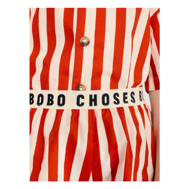 Striped Organic Cotton Shirt and Short Set | Red