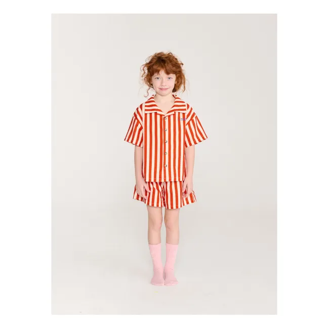 Striped Organic Cotton Shirt and Short Set | Red