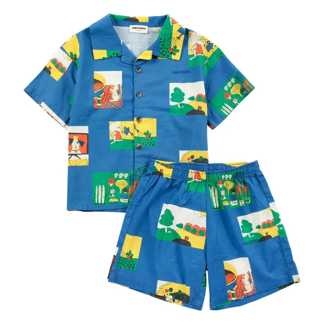 Ensemble Chemise et Short Pickles Coton Bio | Bleu roi