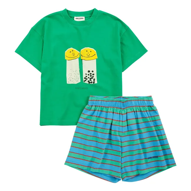 Conjunto de camiseta y pantalón corto Salt and Pepper de algodón orgánico | Verde