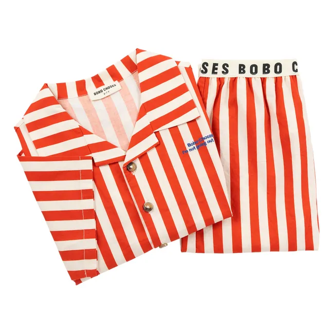 Striped Organic Cotton Shirt and Short Set | Red