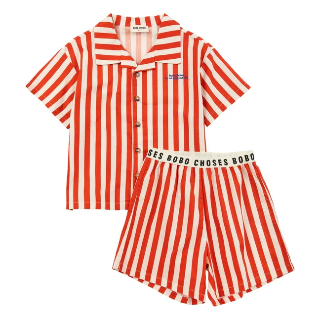 Striped Organic Cotton Shirt and Short Set | Red