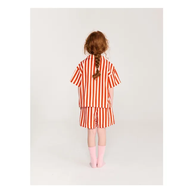 Striped Organic Cotton Shirt and Short Set | Red