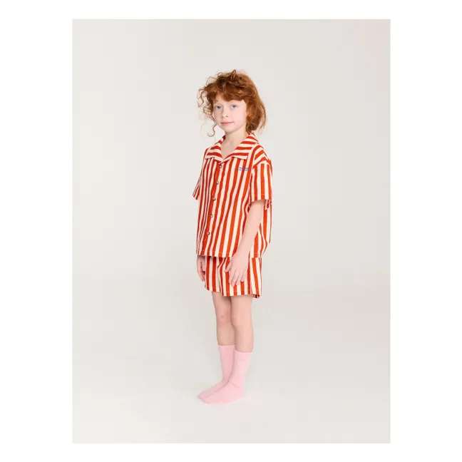 Striped Organic Cotton Shirt and Short Set | Red
